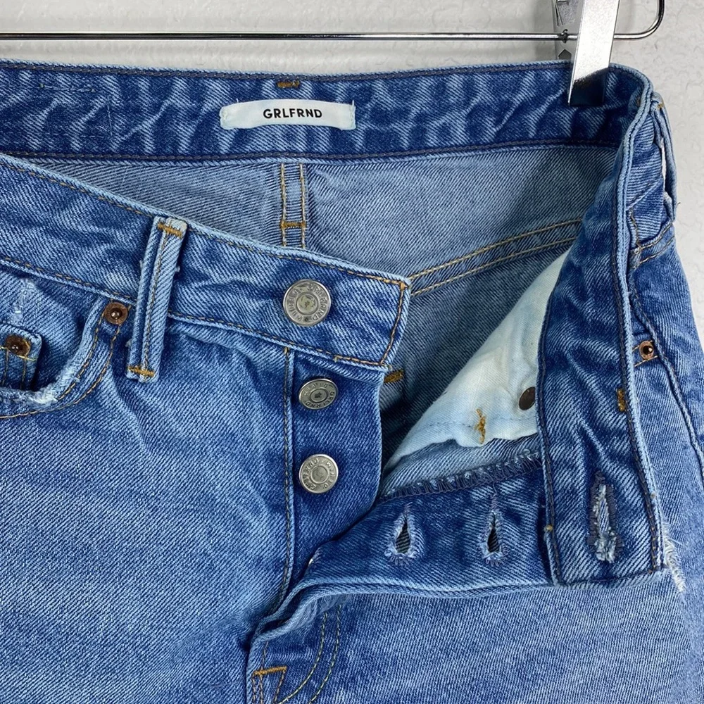 GRLFRND Cindy Buttonfly Highrise Psychedellic Shack Denim Distressed Sho…